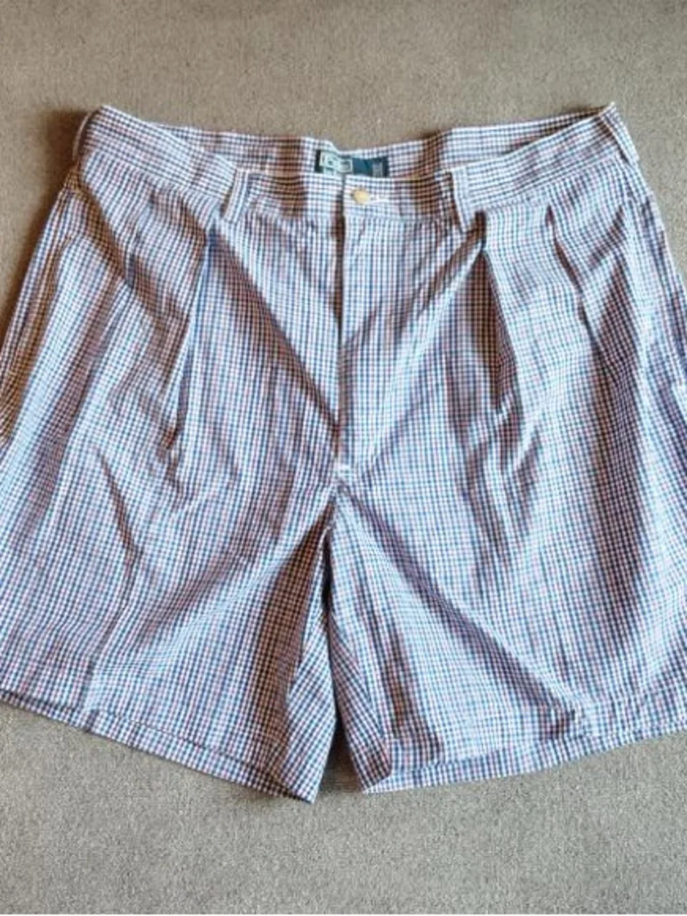Vtg Polo Ralph Lauren Gingham Shorts Men’s 38 Red Blue 7” Inseam Pleated Checked